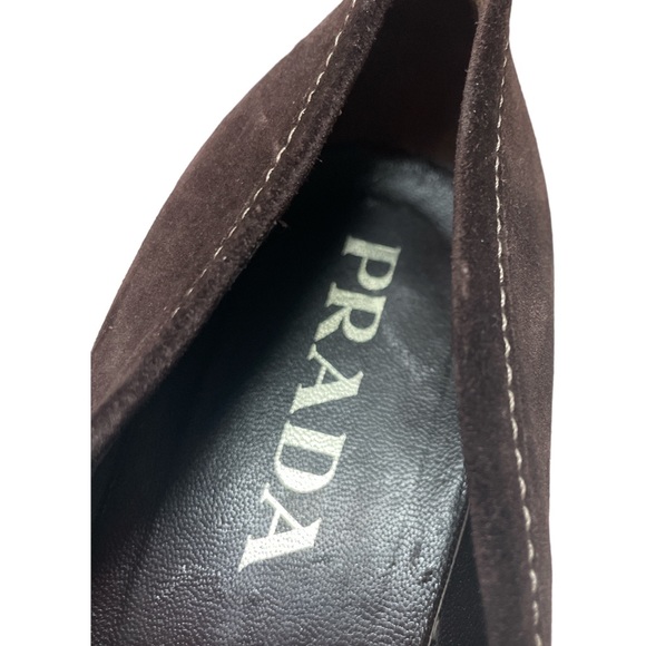 Prada- Vintage Suede Mocha Block Heel Loafer Size 38 VGUC - Picture 3 of 9
